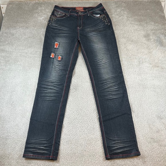 MTL More To Love Denim - MTL More To Love Jeans Womens 10/12 Dark Wash Studded Contrast Stitch Distressed
